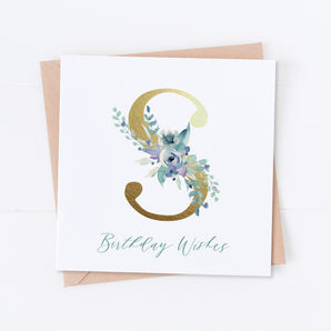 Lilac and Gold Floral Initial Birthday Card
