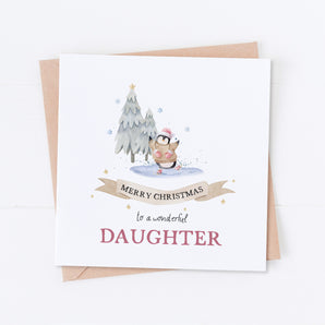 Pink Wonderful Daughter Penguin Christmas Card