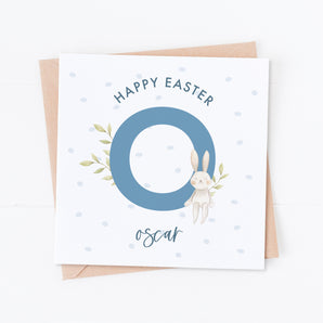 Blue Initial Easter Bunny Card