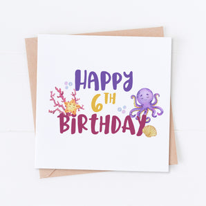 Purple Octopus Birthday Card