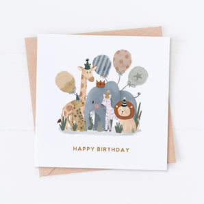 Safari Friends Birthday Balloons Card
