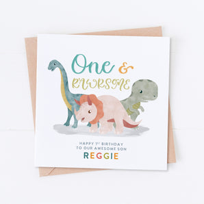 One and Rawrsome Dinosaur Birthday Card