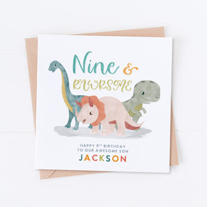Nine and Rawrsome Dinosaur Birthday Card