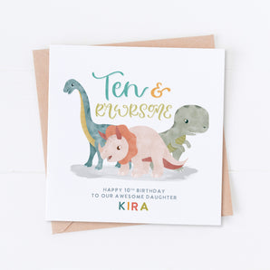 Ten and Rawrsome Dinosaur Birthday Card