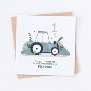 Blue Tractor Birthday Card