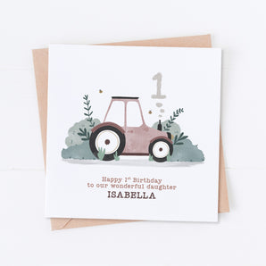 Pink Tractor Birthday Card