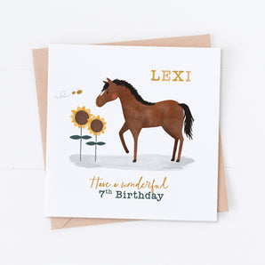 Horse and Sunflowers Birthday Card