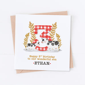 Red Gingham and Cows Birthday Card