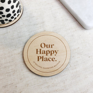 Our Happy Place what3words Coaster