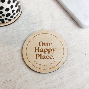 Our Happy Place Coordinates Coaster