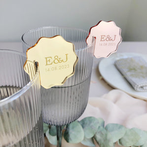 Mirrored Acrylic Drink Charm - Initials & Date