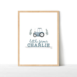 Blue Little Farmer Tractor Print