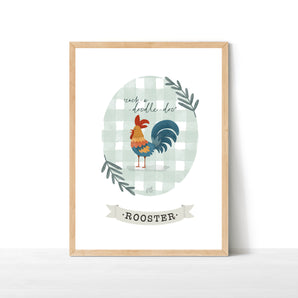 Rooster Gingham Print