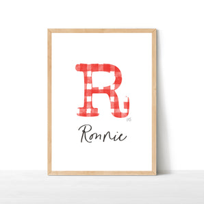 Red Gingham Initial Print