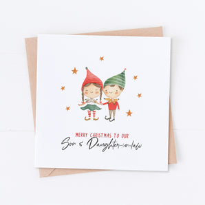 Son and Daughter-in-law Elves Christmas Card