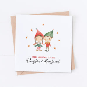 Daughter and Boyfriend Elves Christmas Card