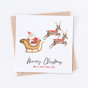 Santa's Sleigh and Reindeers Christmas Card