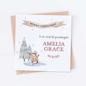 Pink Penguin Christmas Card