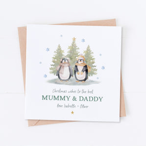 Penguin Mummy & Daddy Christmas Wishes Card