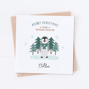 Green Scarf Penguin Christmas Card