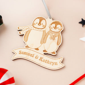 Personalised Christmas Penguins Tree Decoration