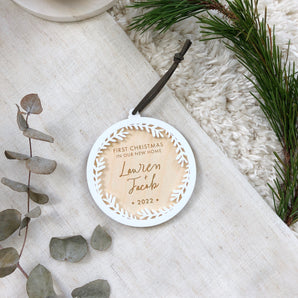 Personalised First Christmas New Home Wreath Bauble