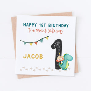 Teal Dinosaur Birthday Card