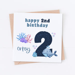 Navy Blue Whale Birthday Card