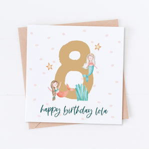 Mermaid Gold Number Birthday Card