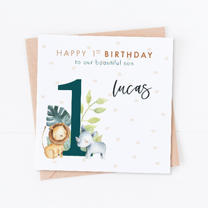 Teal Lion and Rhino Safari Birthday Card