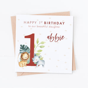 Rust Lion and Rhino Safari Birthday Card