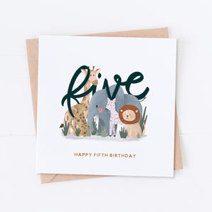 Safari Animals Fifth Birthday Card